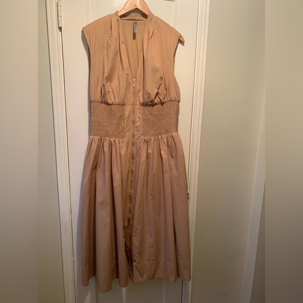 Anthropologie Tommie Cap Sleeve Smocked Front Zip 100% Cotton Plus Size Dress 1X - Picture 3 of 16